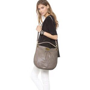 Marc Jacobs NY 14" x 13" Gray Leather Hobo Bag With Dual Strap 10002 GUC